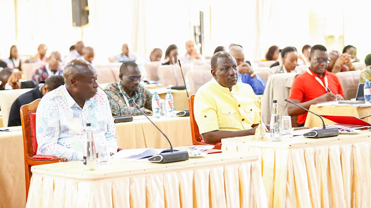 President William Ruto and deputy Rigathi Gachagua at Lake Naivasha resort, Nakuru, on February 21, 2024