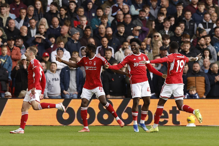 Nottingham Forest's Ola Aina celebrates with teammates after scoring their first goal against Aston Villa at the City Ground in Nottingham, Britain, November 5 2023. Picture: JASON CAIRNDUFF/REUTERS