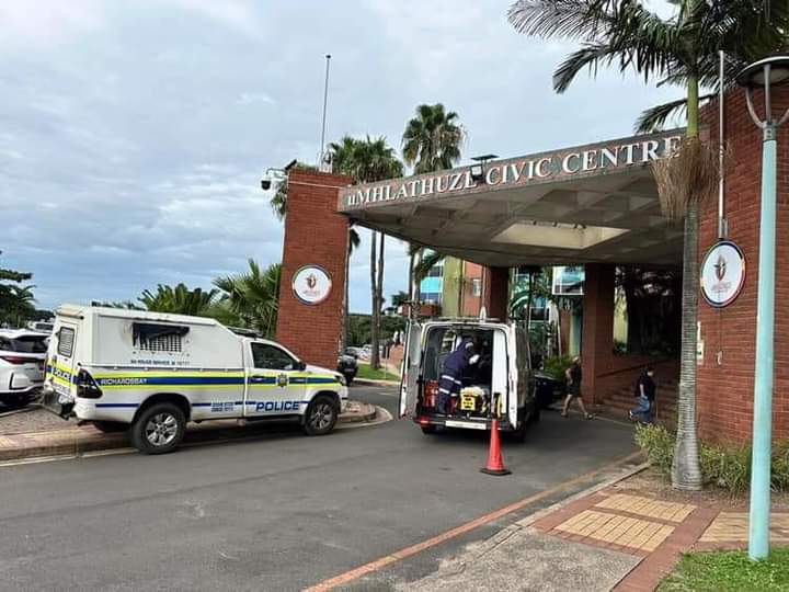 Police at the Umhlathuze municipal offices in Richards Bay after a shooting which left two people dead on Thursday.