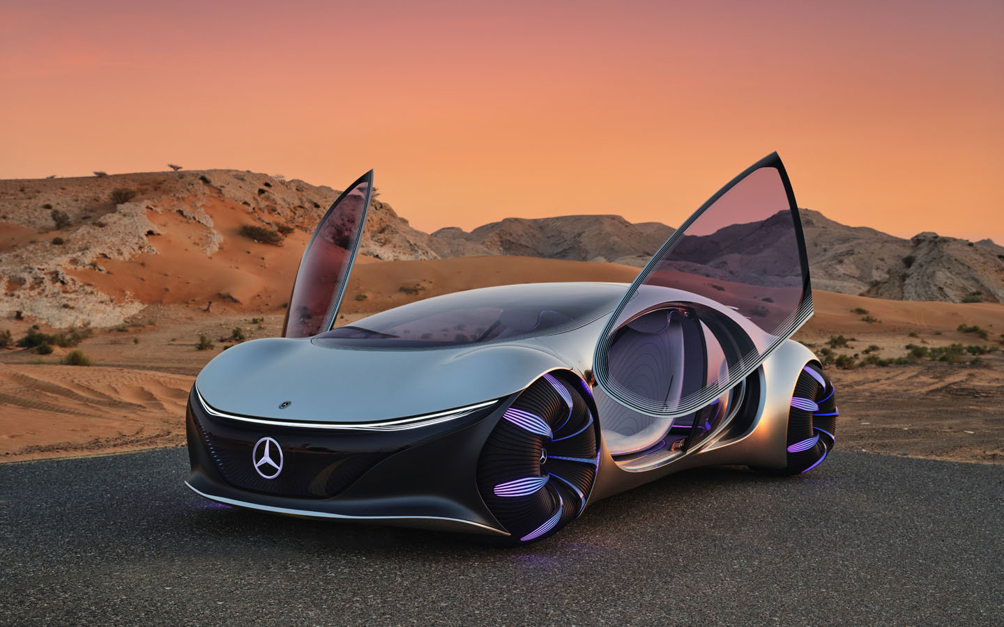 mercedes avtr door open in desert