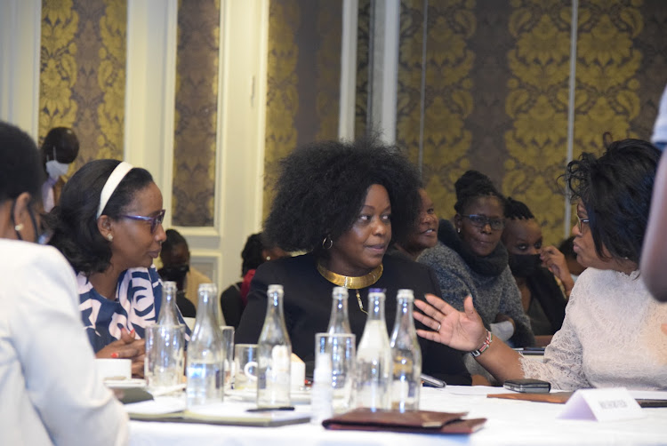 Public service and Gender CAS Beatrice Elachi, Mbita MP Millie Odhiambo and Youth and Gender affairs CAS Rachel Shebesh speaks during an occasion on Promoting the advancement of women in Kenyan politics at Villa Rosa Kempinski, Nairobi.