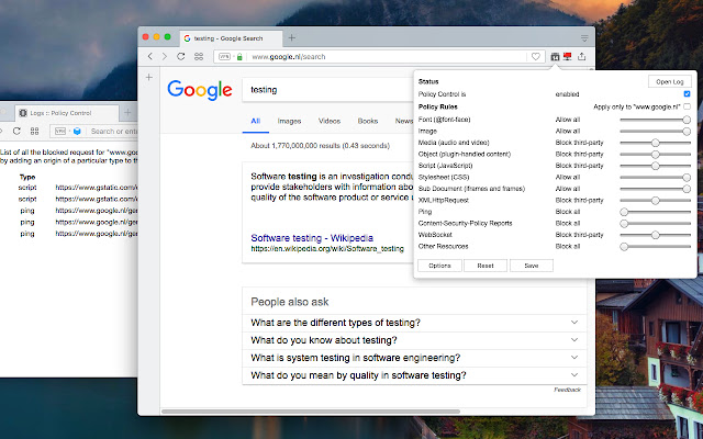 Policy Control - JavaScript and Flash blocker chrome extension