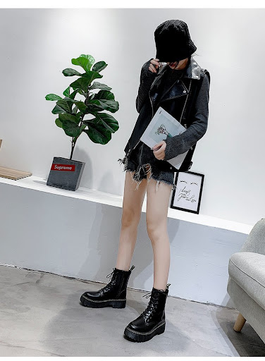 Title 5, Womens Thick Heel Locomotive Martin Boots Comf...