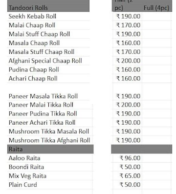 Tandoori Startup menu 