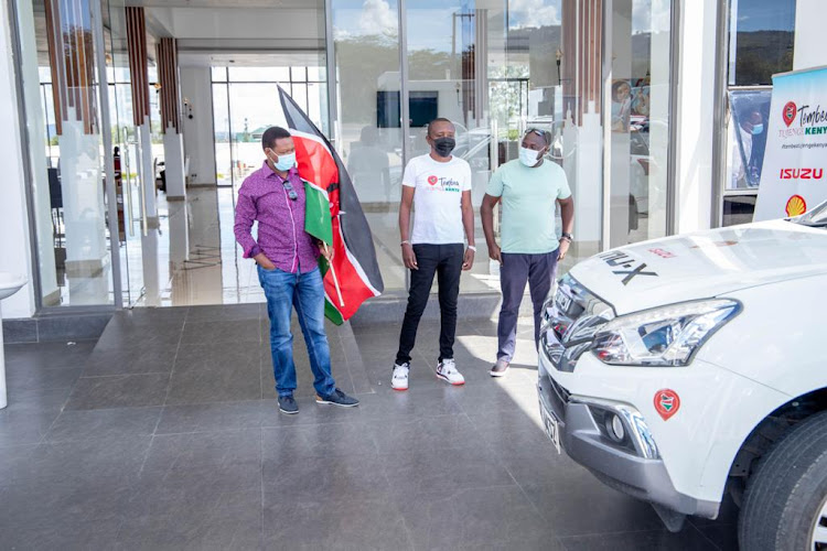 Machakos Governor Alfred Mutua and Radio Africa Group' Maina Kageni during the launch of the Tembea Tujenge Kenya quarter three campaign.