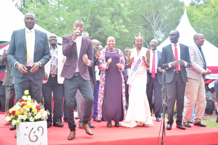 Nyandarua governor Moses Kiarie, Kipipiri MP-elect Wanjiku Muhia and secular artist Samidoh on Thursday, August 25,2022.