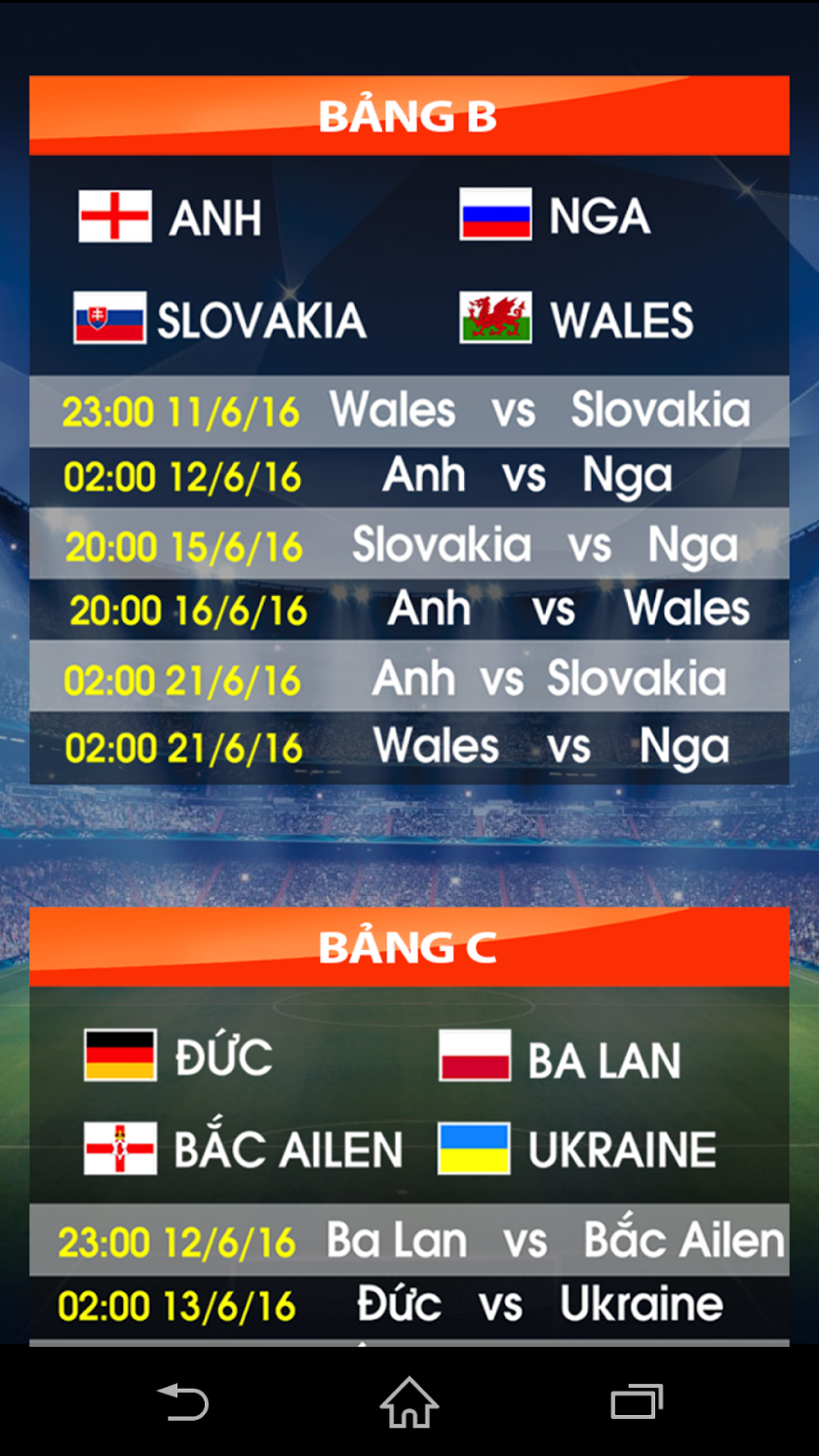 Lịch EURO 2016 Screen 2
