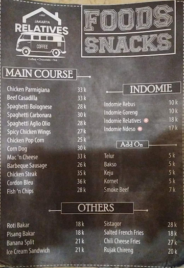 Relative Coffee menu 