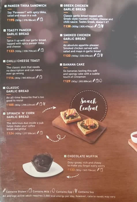 Cafe Coffee Day menu 