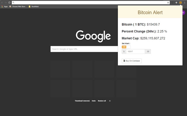 Bitcoin Alert chrome extension