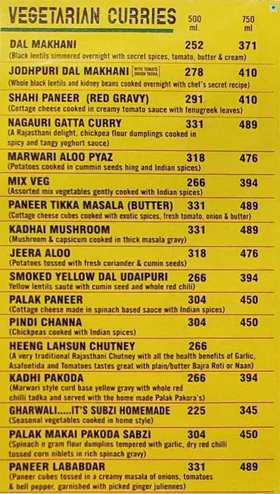 Roomali Garh Reloaded menu 