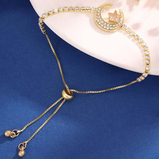 Title 2, Diamond-embedded Star Moon Pull Bracelet for Wo...