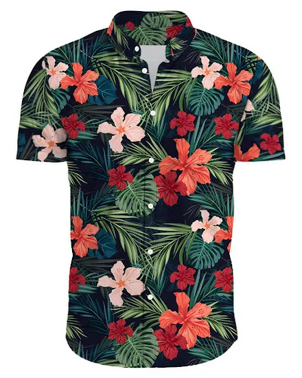 Hawaiian Flower Casual Men Shirts Print With Short Sleeve... - 0