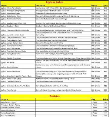 Sparshika's Cake Vista menu 