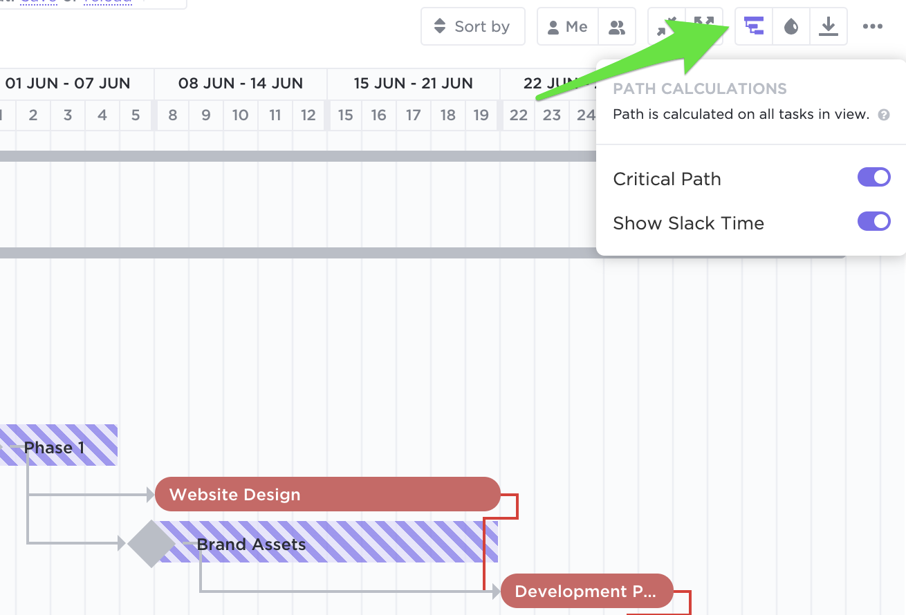 critical path in clickup gantt