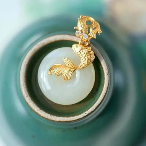 Title 6, Koi Hetian Jade Peace Buckle Retro Pendant, a u...