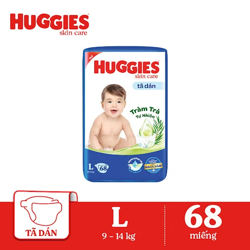 Tã dán Huggies Skincare Tràm Trà Tự Nhiên L68 - Gói 68 miếng