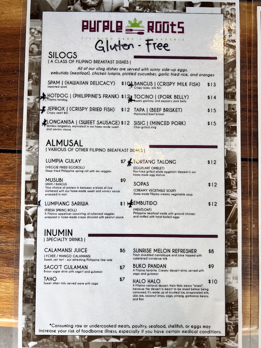 GF menu, Asterix means gluten-free