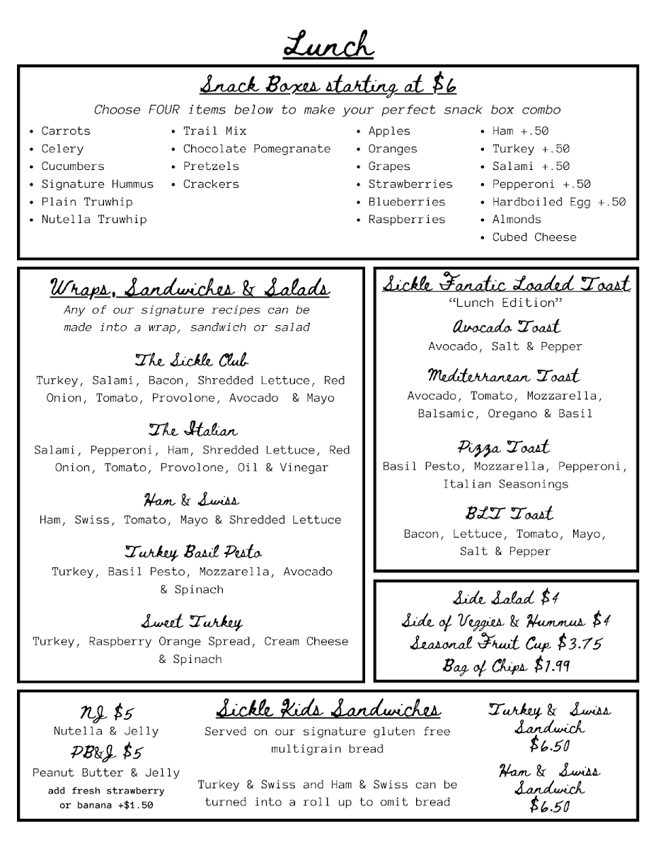 The Sharp Sickle gluten-free menu