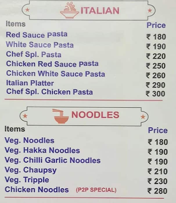 Paratha 2 Pasta menu 