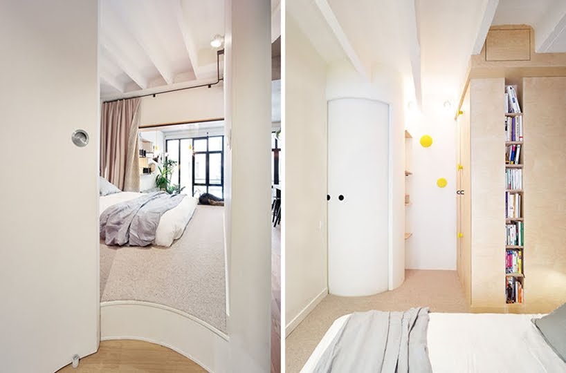 Este apartamento incluye una variedad de soluciones creativas para espacios pequeños