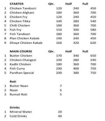 Pardhan Chicken Point menu 