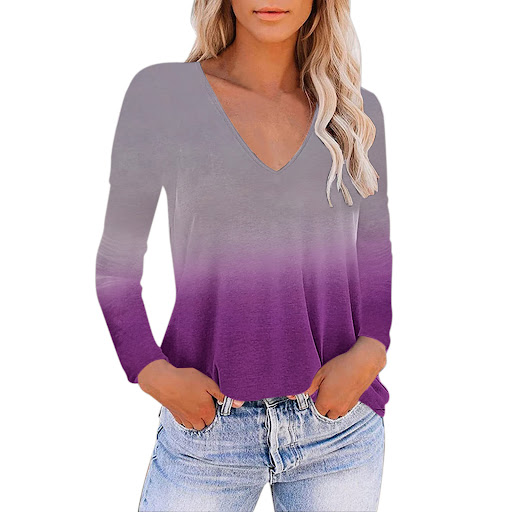Title 10, European and American womens V-neck gradient p...