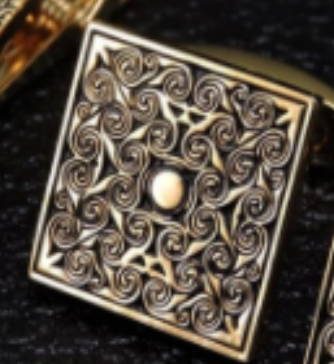 Title 6, Golden carved rose flower cufflinks tie clip se...