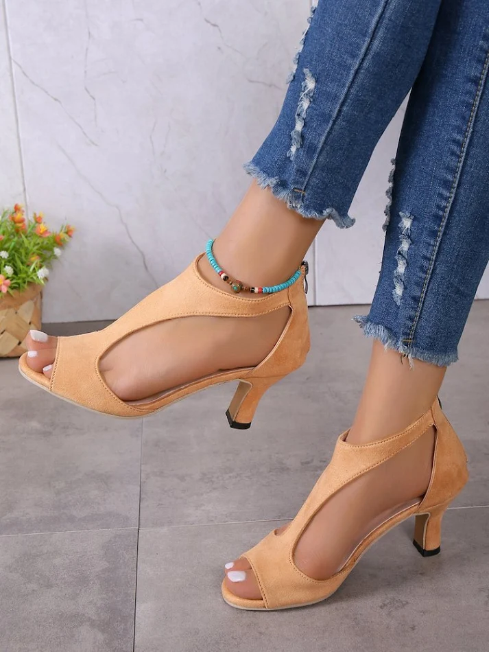 Ženske peep toe štikle sa visokom potpeticom i rajsferšlusom, idealne za kombinovanje, elegantne i moderne za svaku priliku.