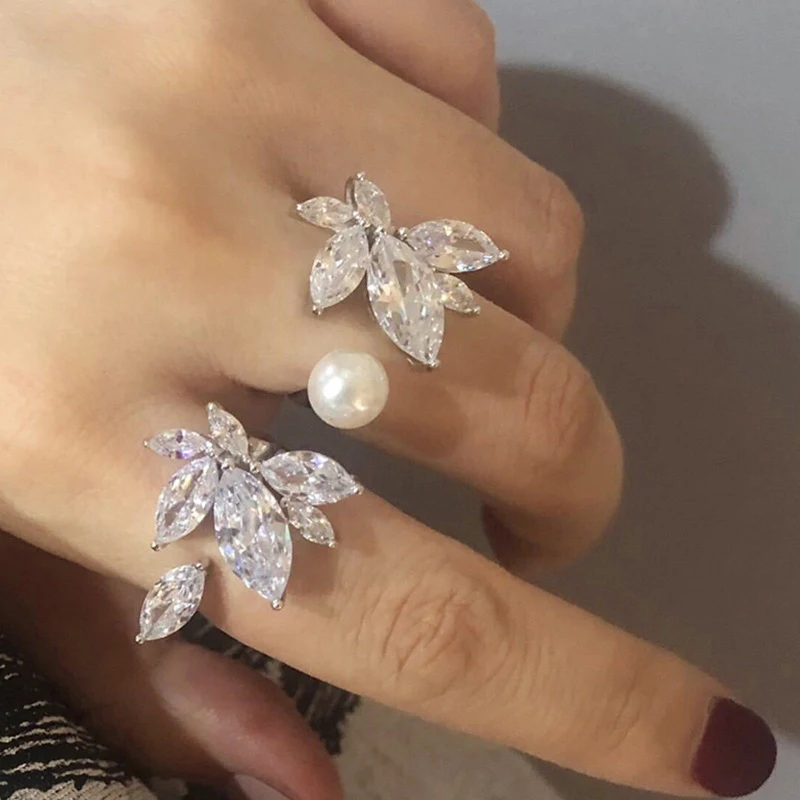 Open waterdruppel parelring voor dames, een elegante ring die je look verfijnt en je een subtiele, stijlvolle uitstraling geeft.