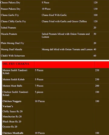 The Chakna House menu 