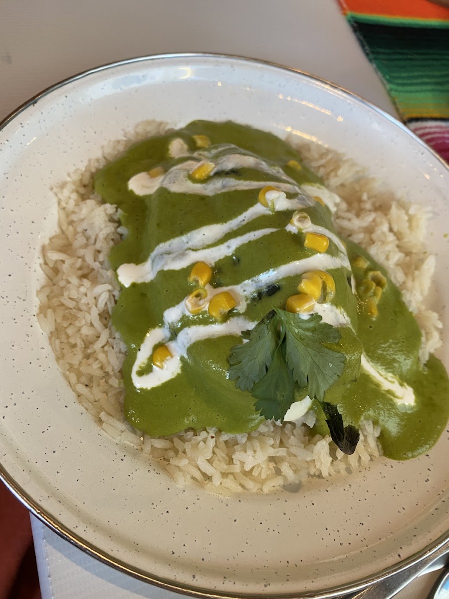 Poblano chili stuffed with cheese tamale.