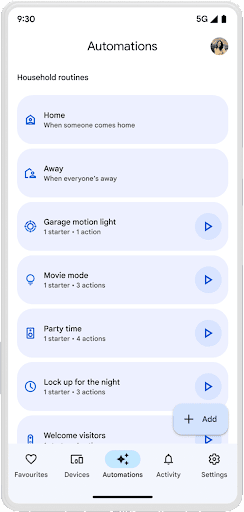 Google Home app automations UI