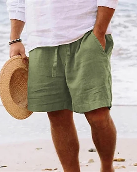 Men's Summer Cotton Casual Linen Shorts Men's Outdoor Spo... - 2