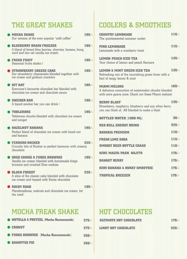 Mocha menu 