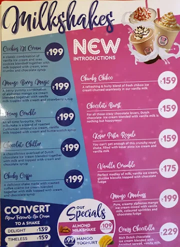 Baskin Robbins menu 