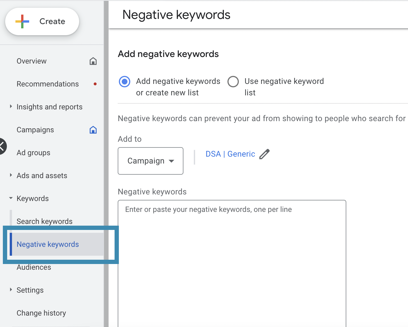 negative keywords