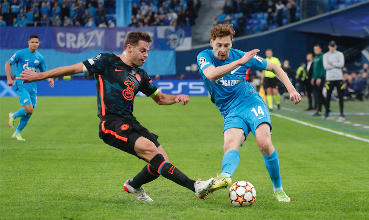 Chelsea's Cesar Azpilicueta in action with Zenit St Petersburg's Daler Kuzyaev