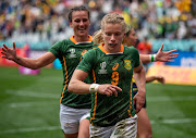 Nadine Roos of South Africa in action during day 2 of the Rugby World Cup Sevens 2022 at DHL Stadium on September 10, 2022 in Cape Town, South Africa.