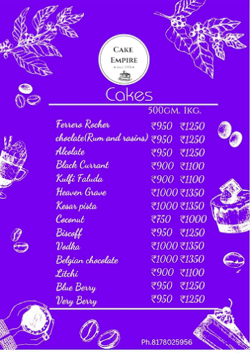 Cake Empire menu 