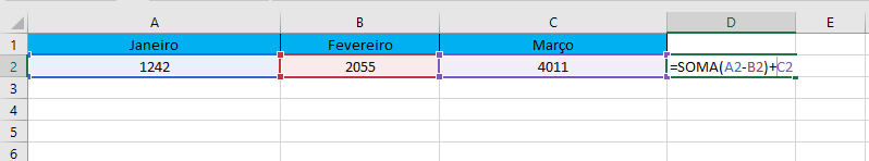 Subtrair no Excel e somar