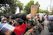 Congolese protestors at the French Embassy in Cape Town.