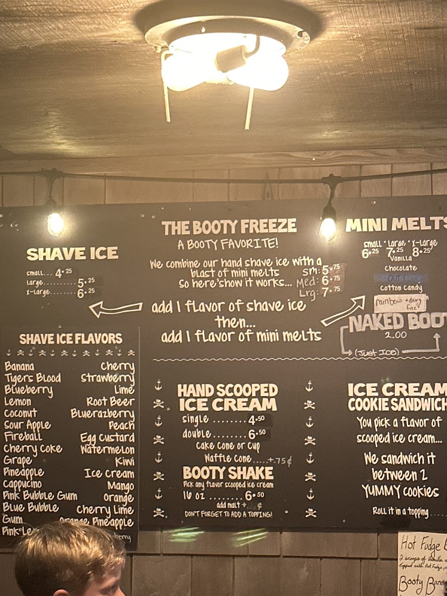 Booty Treats Ice Cream & Shave Ice gluten-free menu