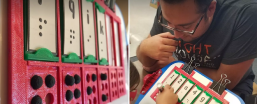 Neal working with students using a BrailleThing 2.0