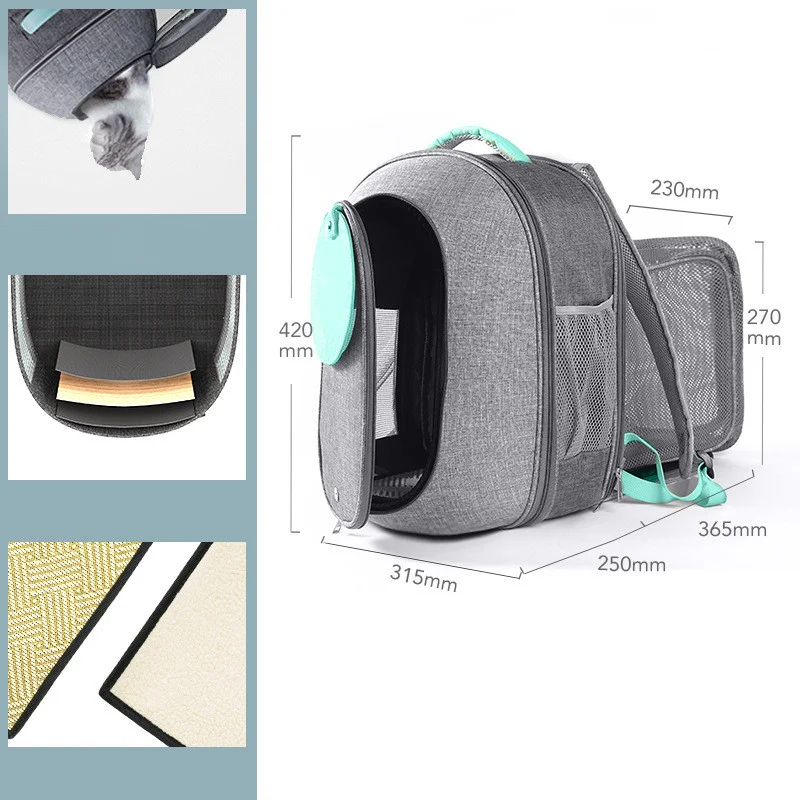 Opvouwbare transparante mesh-venster huisdierrugzak met interne veiligheidsriem voor comfortabel en veilig dragen van je huisdier.