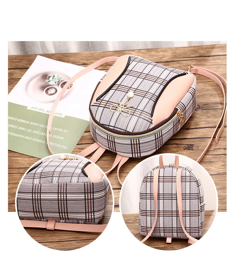 Mochila Pequena Coreana de Concha com Zíper, Estampa Primavera/Verão, Perfeita para o Dia a Dia, Leve e Charmosa, Adicione um Toque de Moda.