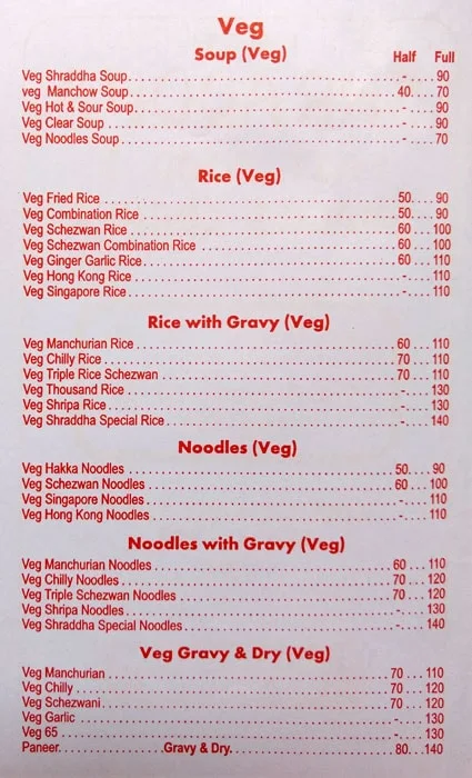 Shraddha Fast Food menu 