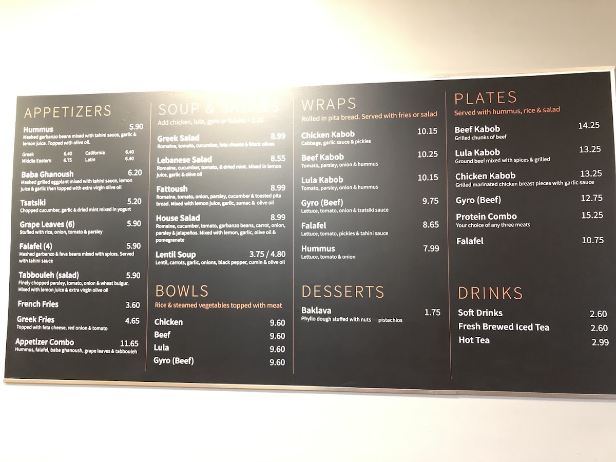 The Hummus Factory gluten-free menu