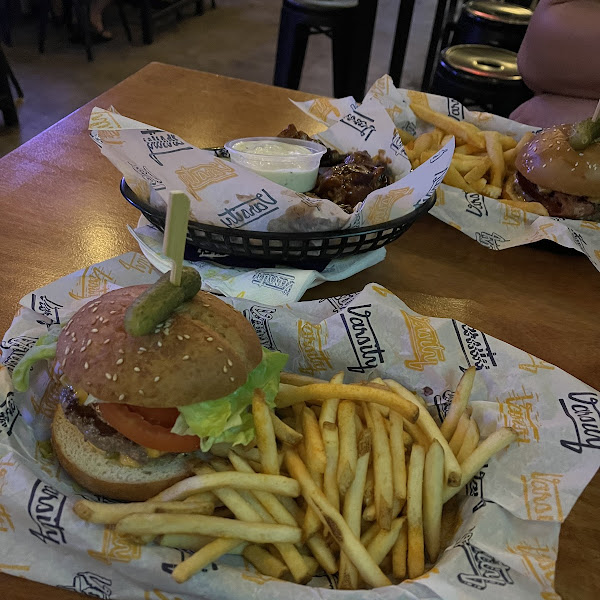 Gluten free burger and chips. All prepapred in a seperate gluten free dedicated fryer.