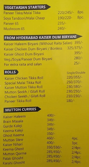 Kaiser menu 